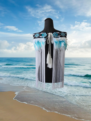 Long White Tassel Teal Large