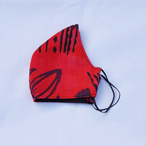 Triple layer fabric face mask -  Red/Black Print