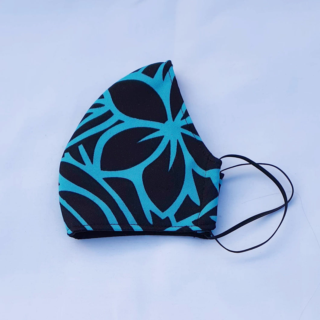 Triple layer fabric face mask - Teal Print
