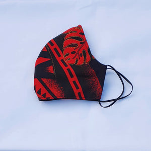 Triple layer fabric face mask - Red/Gold Print