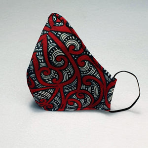 Triple layer fabric face mask - Red Maori Print
